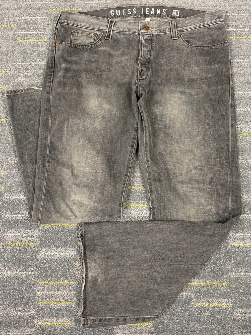 Guess Falcon Boot Cut Jeans Men's 38x32 Gray Button Fly Pockets Y2K Faded VTG